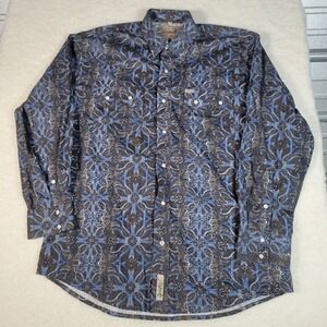 Rafter C Shirt Mens L Blue Paisley Western Pearl Snap Cowboy Collection